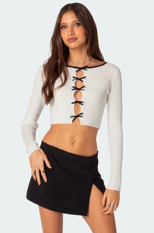 Billy Bow Cut Out Ribbed Crop Top