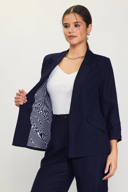 Linen Blend Three-Quarter Sleeve Blazer