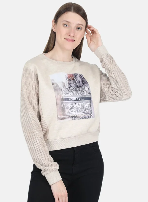 Women Beige Printed Sweatshirt