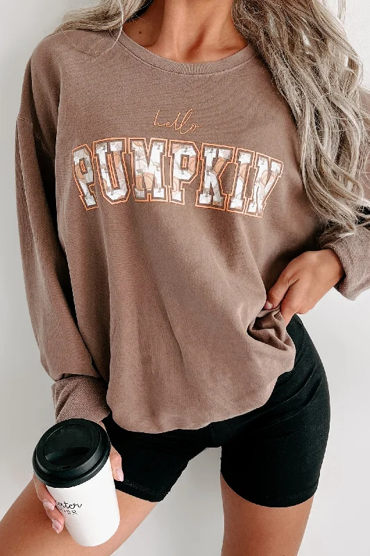 Pumpkins On Pumpkins Lightweight Graphic Crewneck (Espresso) - Print On Demand