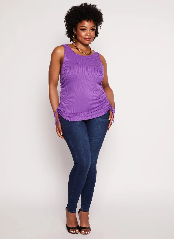 Plus Size Rib Knit Ruched Side Tank Top