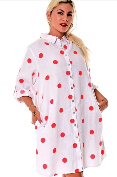 JMP Fashion Women's Tops Long Sleeve Roll Up Polka Dot